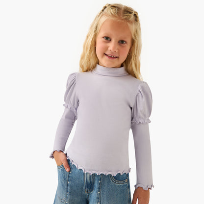 Juniors Ribbed Turtleneck Top with Long Sleeves
