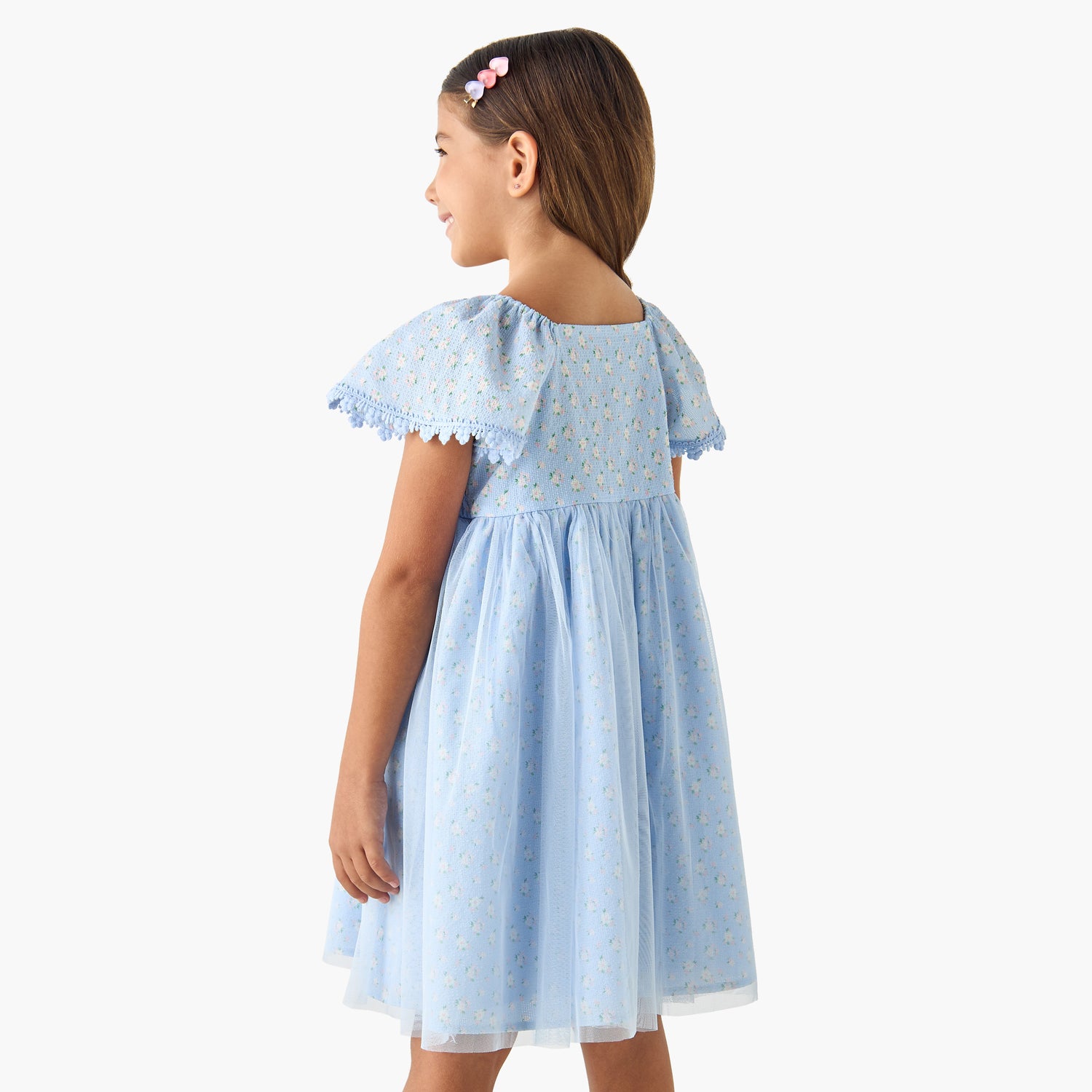 Juniors Floral Print A-line Dress with Square Neck and Smocked Detail