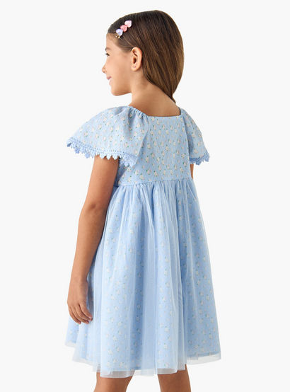Juniors Floral Print A-line Dress with Square Neck and Smocked Detail-girls-clothing-dressesandjumpsuits-image-3