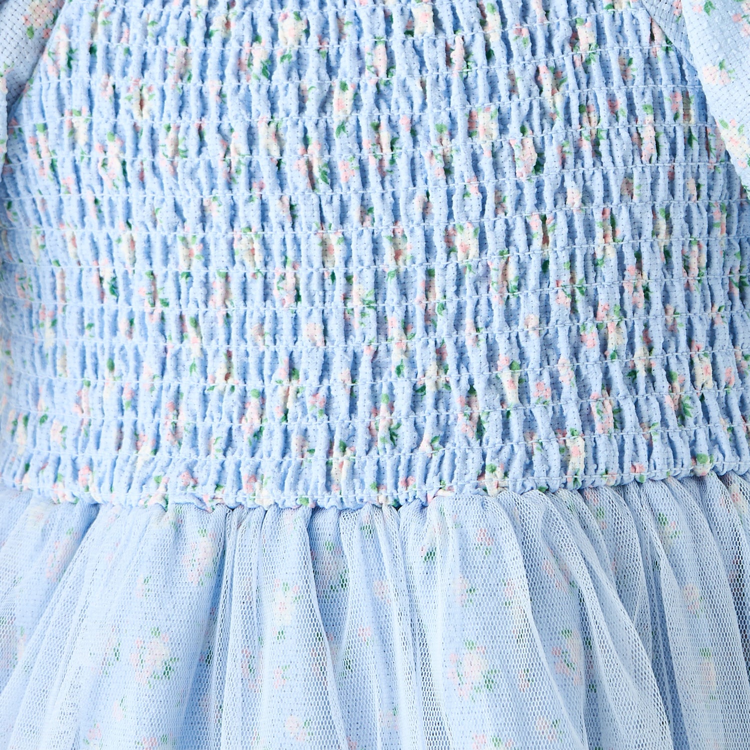 Juniors Floral Print A-line Dress with Square Neck and Smocked Detail