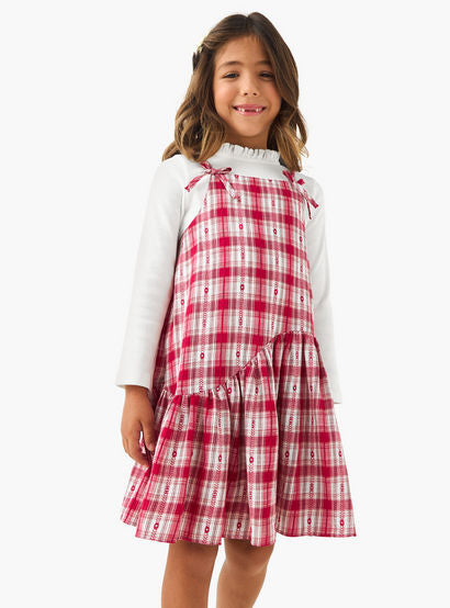Juniors Piecrust Neck Top with Pinafore Dress-girls-clothing-dressesandjumpsuits-image-1