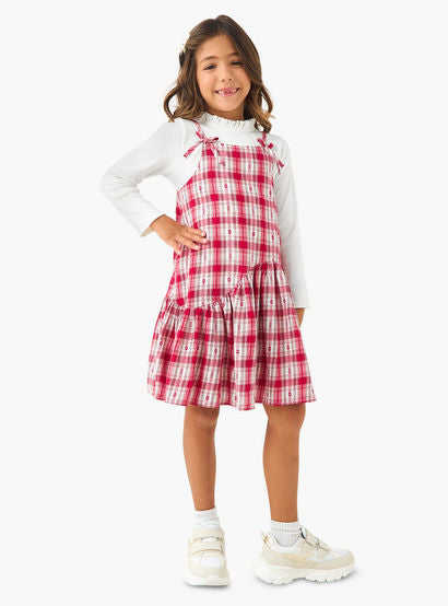 Juniors Piecrust Neck Top with Pinafore Dress-girls-clothing-dressesandjumpsuits-image-2