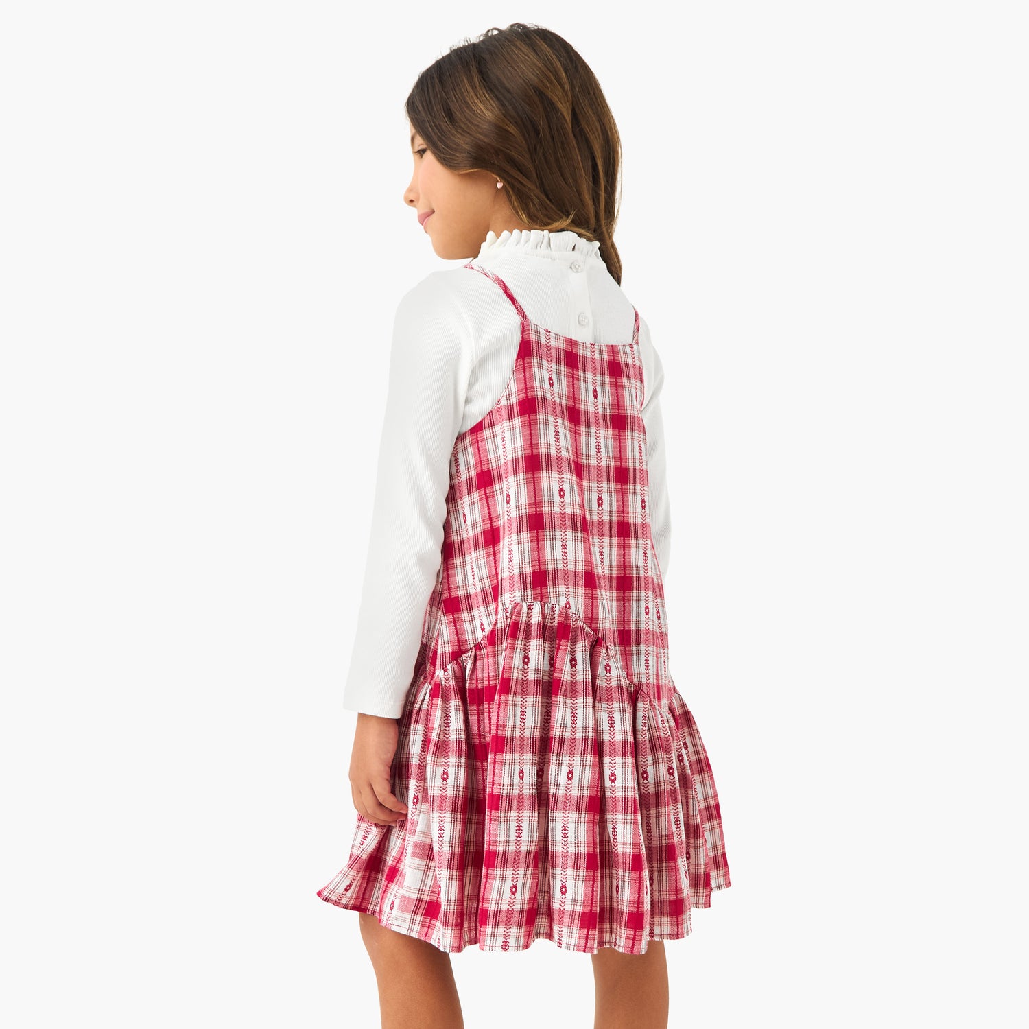 Juniors Piecrust Neck Top with Pinafore Dress