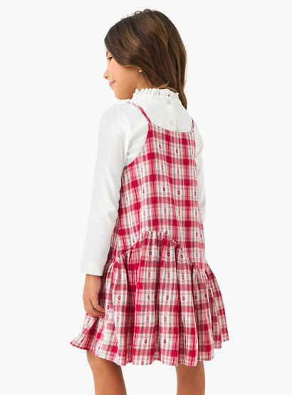 Juniors Piecrust Neck Top with Pinafore Dress-girls-clothing-dressesandjumpsuits-image-3