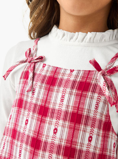 Juniors Piecrust Neck Top with Pinafore Dress-girls-clothing-dressesandjumpsuits-image-4