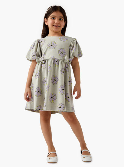 Juniors Bow Accent A-Line Dress with Puff Sleeves-girls-clothing-dressesandjumpsuits-image-2
