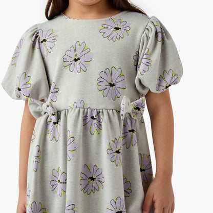 Juniors Bow Accent A-Line Dress with Puff Sleeves