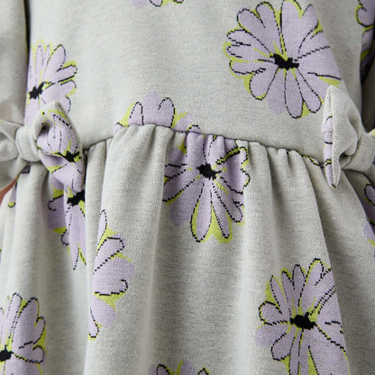 Juniors Bow Accent A-Line Dress with Puff Sleeves