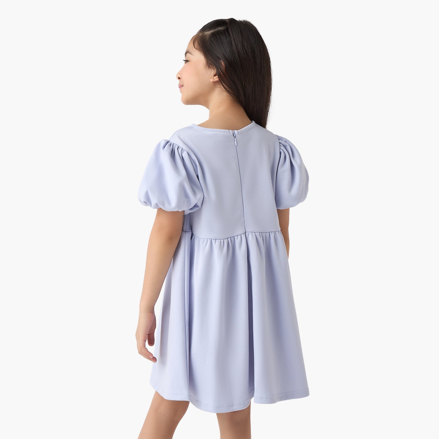 Juniors Bow Accent A-Line Dress with Puff Sleeves