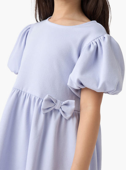 Juniors Bow Accent A-Line Dress with Puff Sleeves-girls-clothing-dressesandjumpsuits-image-4