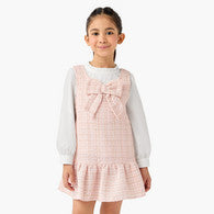 Juniors Tweed Pinafore Dress with Bow-undefined-image-1