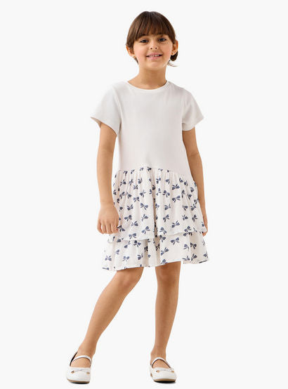 Juniors Bow Print Drop Waist Dress with Short Sleeves-girls-clothing-dressesandjumpsuits-image-2
