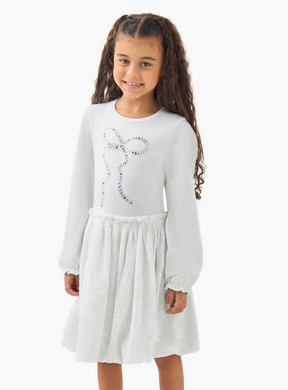 Juniors Round Neck Long Sleeves Knee Length Dress with Sequin Detail-girls-clothing-dressesandjumpsuits-image-1