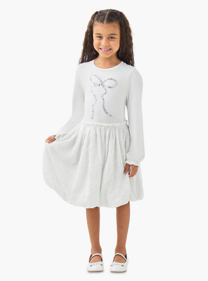 Juniors Round Neck Long Sleeves Knee Length Dress with Sequin Detail-girls-clothing-dressesandjumpsuits-image-2