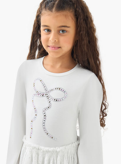 Juniors Round Neck Long Sleeves Knee Length Dress with Sequin Detail-girls-clothing-dressesandjumpsuits-image-4