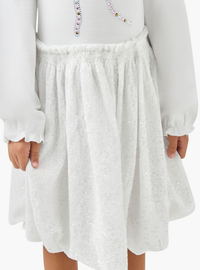 Juniors Round Neck Long Sleeves Knee Length Dress with Sequin Detail-girls-clothing-dressesandjumpsuits-image-5