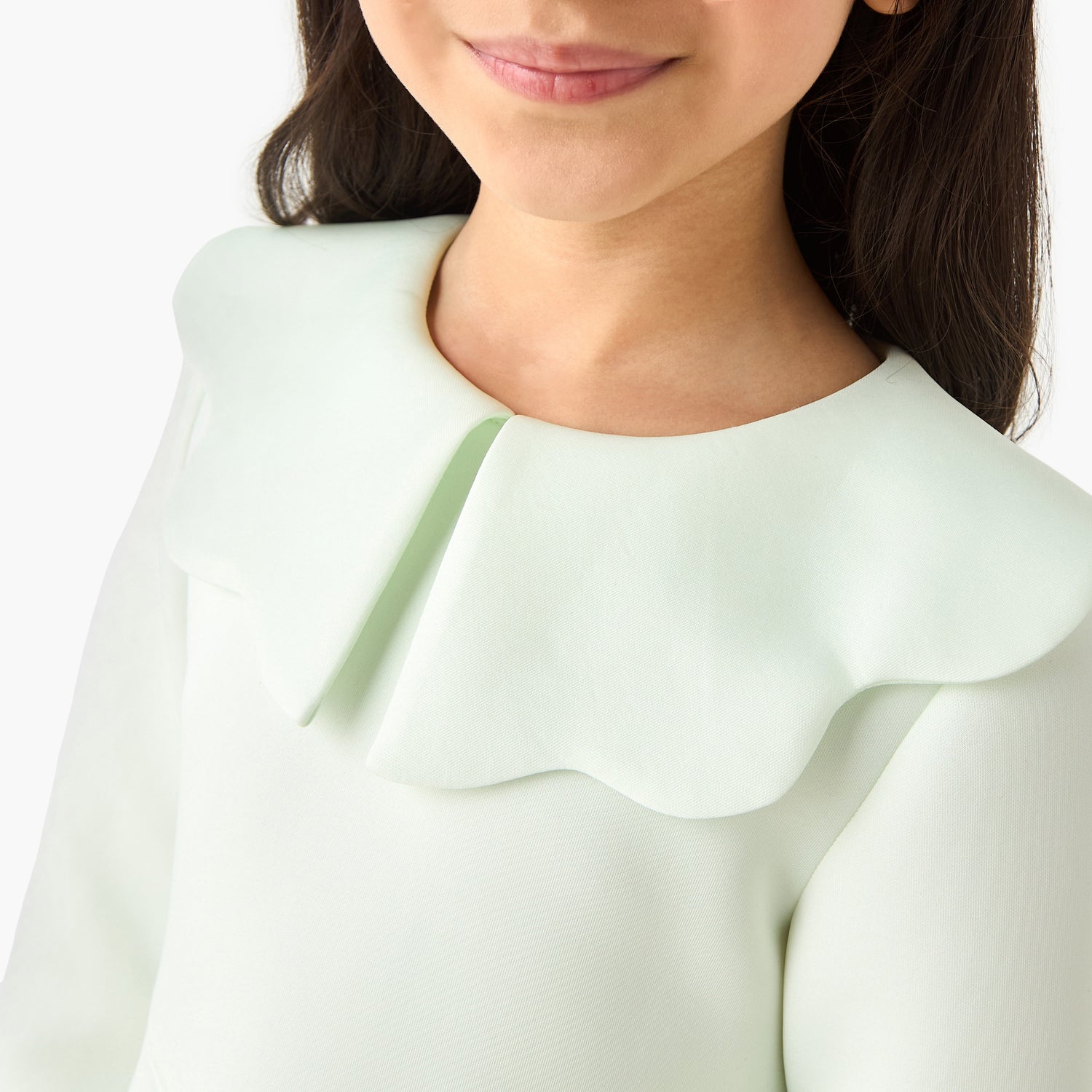 Juniors Round Neck Long Sleeves Knee Length Dress with Floral Print