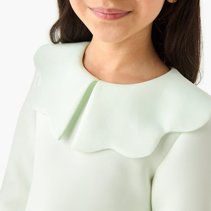 Juniors Round Neck Long Sleeves Knee Length Dress with Floral Print