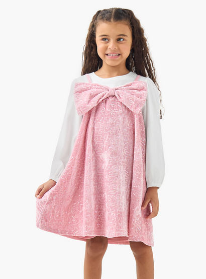 Juniors Round Neck Long Sleeves Knee Length Dress with T-shirt-girls-clothing-dressesandjumpsuits-image-1
