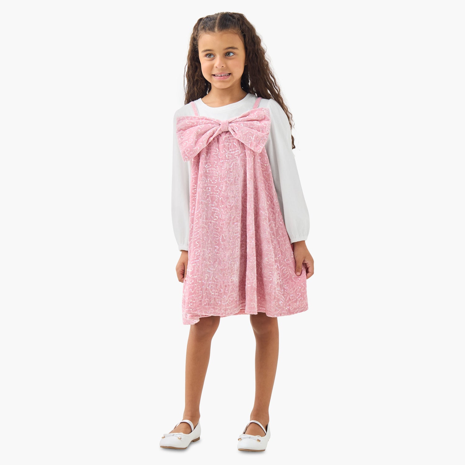 Juniors Round Neck Long Sleeves Knee Length Dress with T-shirt