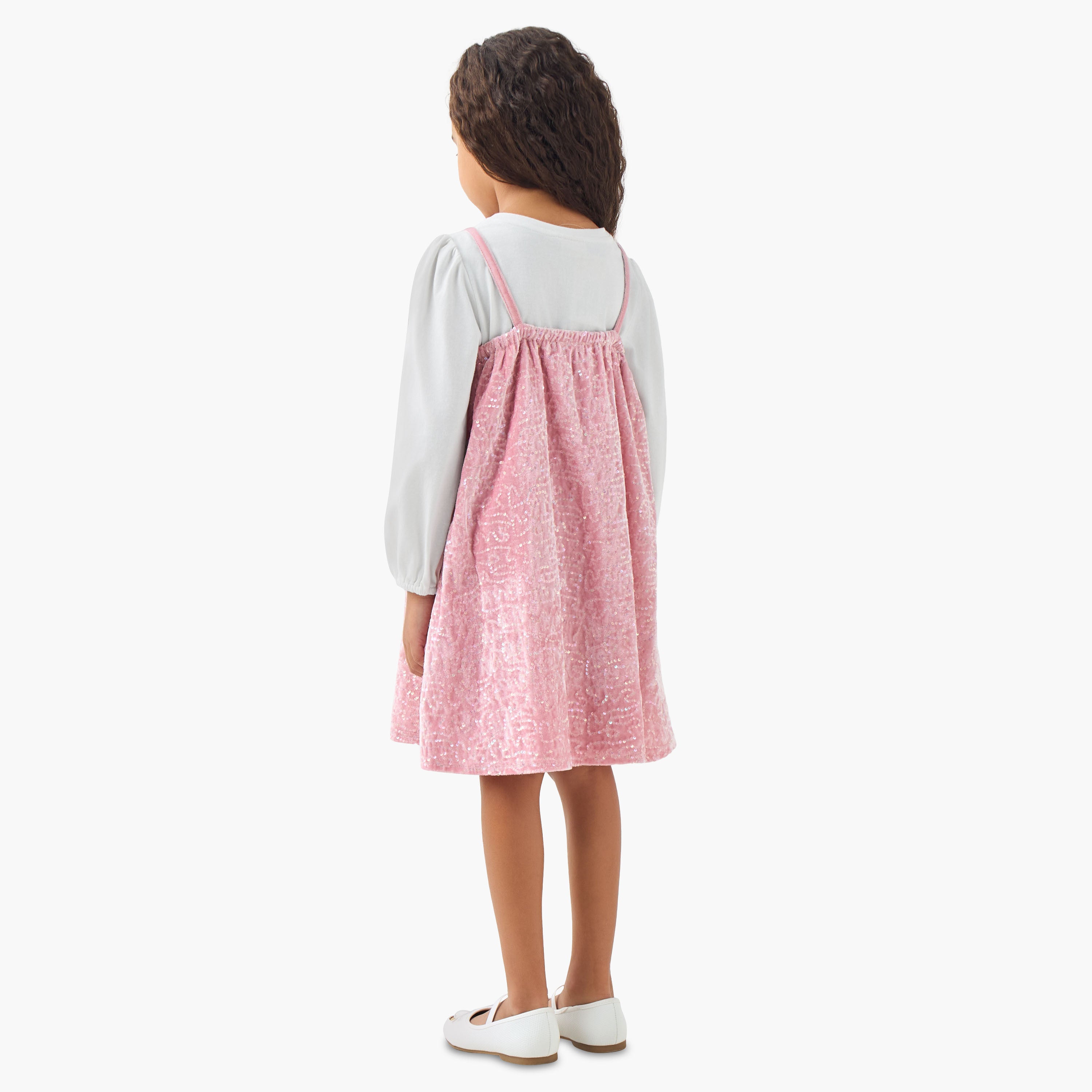 Juniors Round Neck Long Sleeves Knee Length Dress with T-shirt