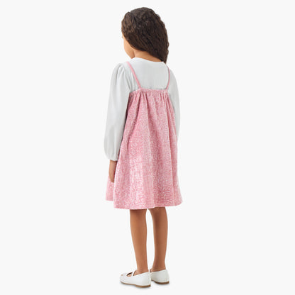 Juniors Round Neck Long Sleeves Knee Length Dress with T-shirt