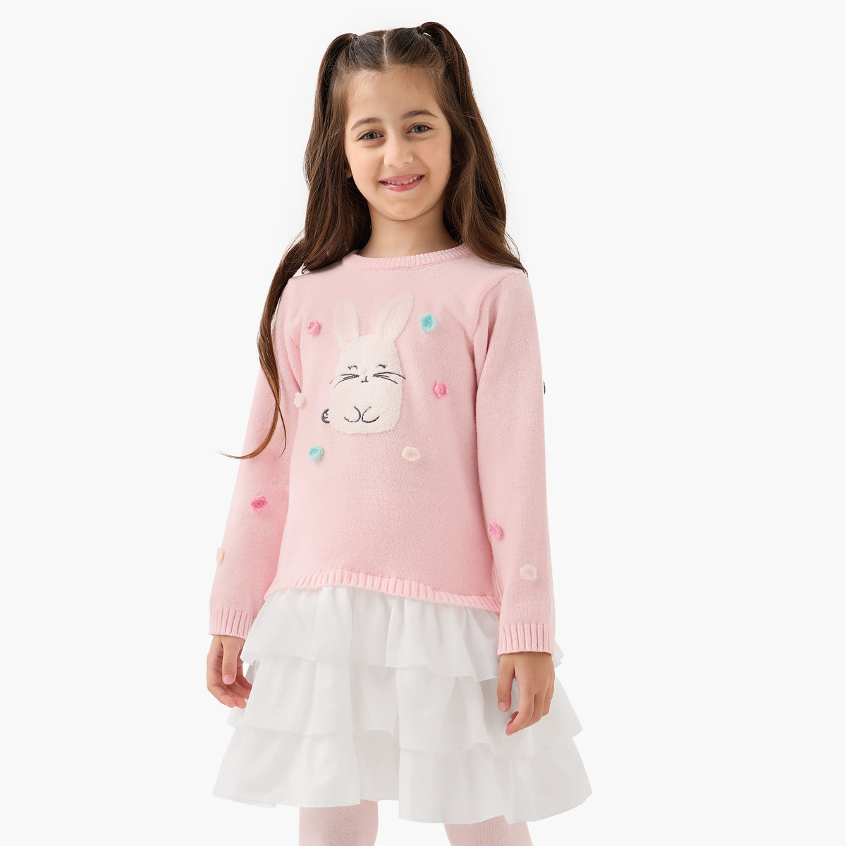 Juniors Bunny Accent Dress with Ruffle Detail