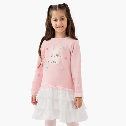 Juniors Bunny Accent Dress with Ruffle Detail