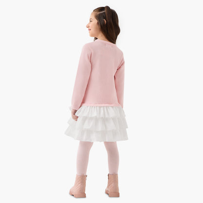 Juniors Bunny Accent Dress with Ruffle Detail