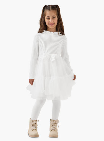 Juniors Ribbed Tulle Dress with Tights-girls-clothing-dressesandjumpsuits-image-1