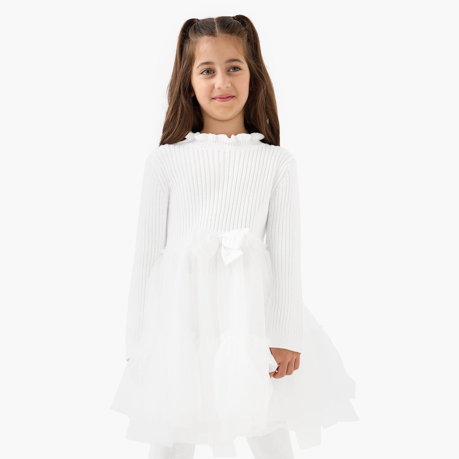 Juniors Ribbed Tulle Dress with Tights