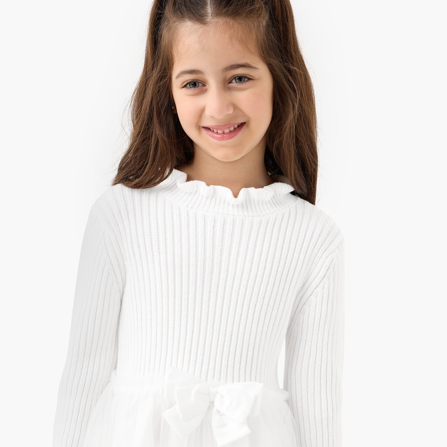 Juniors Ribbed Tulle Dress with Tights