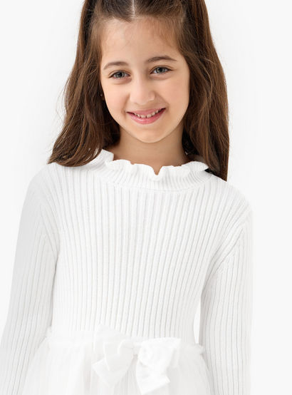 Juniors Ribbed Tulle Dress with Tights-girls-clothing-dressesandjumpsuits-image-5