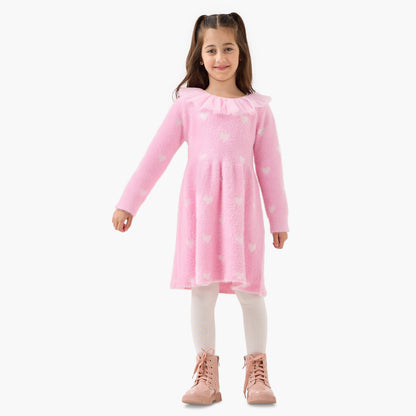Juniors Heart Print Dress with Tights - Pink / 2-3 yrs