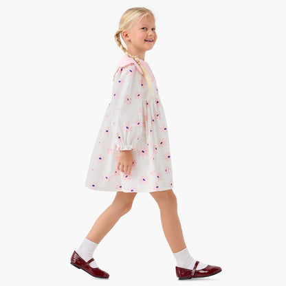 Juniors Peter Pan Collar Long Sleeves Knee Length Dress with Heart Print