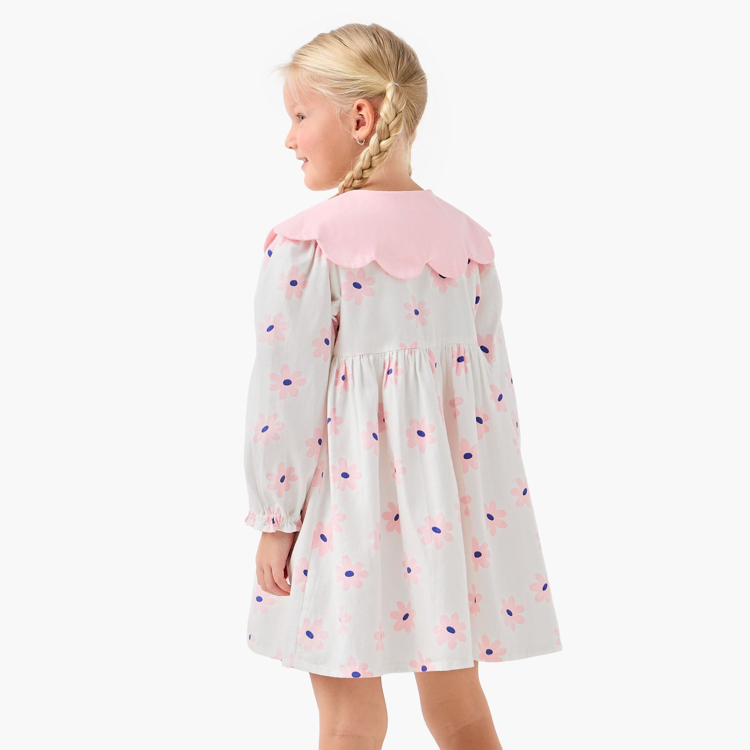 Juniors Peter Pan Collar Long Sleeves Knee Length Dress with Heart Print