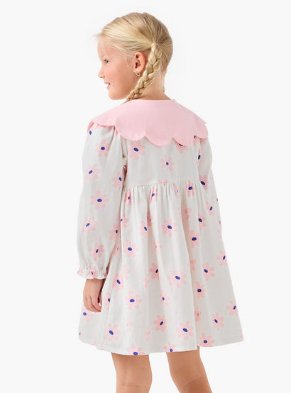 Juniors Peter Pan Collar Long Sleeves Knee Length Dress with Heart Print-girls-clothing-dressesandjumpsuits-image-3