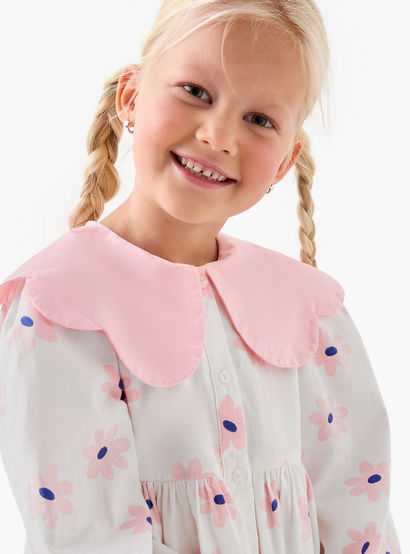 Juniors Peter Pan Collar Long Sleeves Knee Length Dress with Heart Print-girls-clothing-dressesandjumpsuits-image-4
