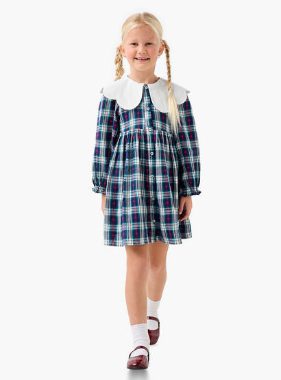 Juniors Peter Pan Collar Long Sleeves Knee Length Dress with Heart Print-girls-clothing-dressesandjumpsuits-image-2