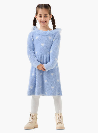 Juniors Heart Print Dress with Tights-girls-clothing-dressesandjumpsuits-image-1