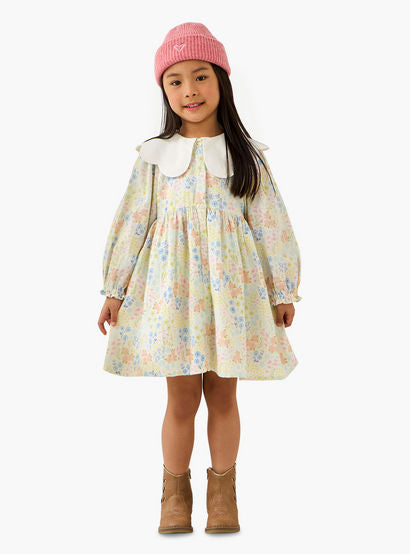 Juniors Peter Pan Collar Long Sleeves Dress with Floral Print-girls-clothing-dressesandjumpsuits-image-2