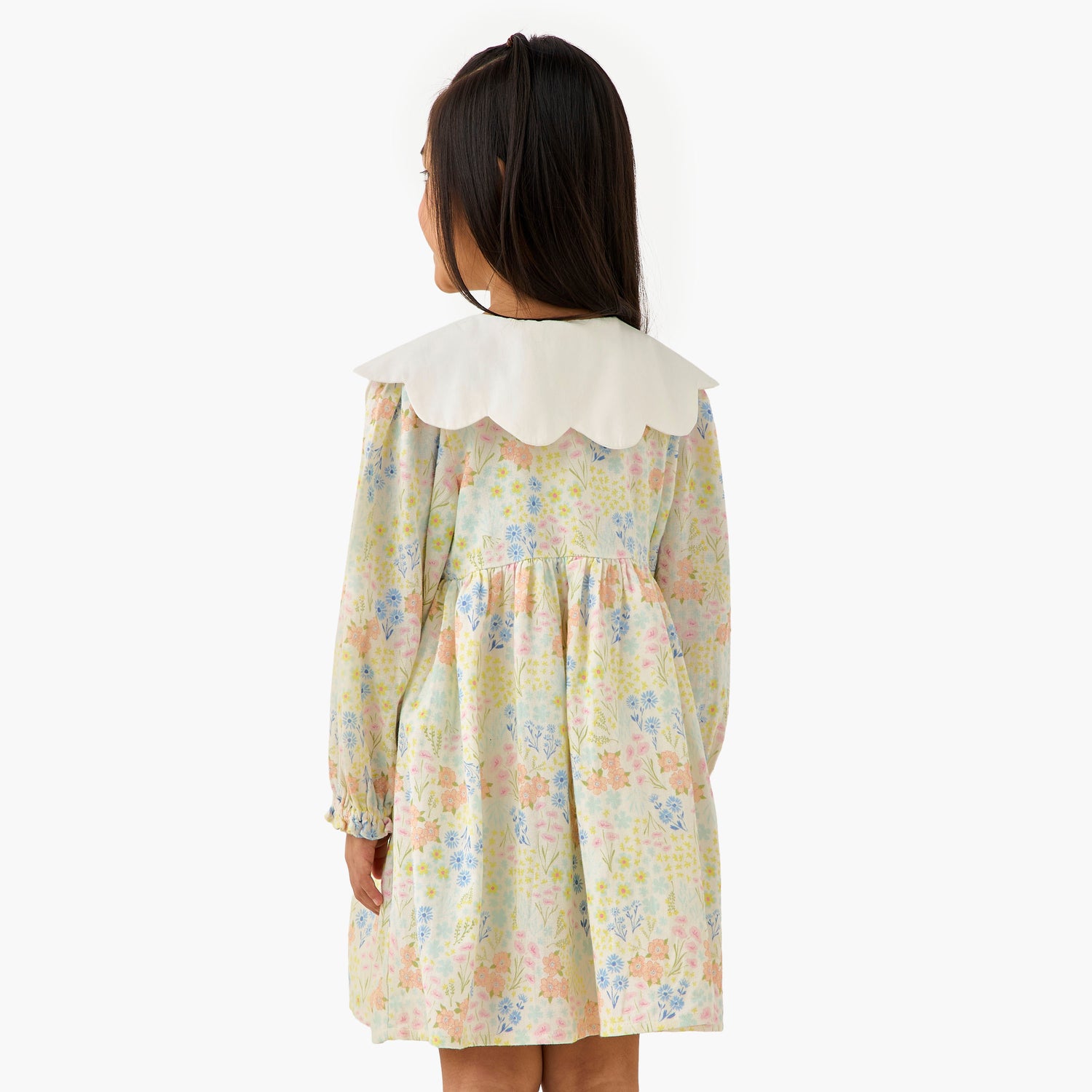 Juniors Peter Pan Collar Long Sleeves Dress with Floral Print