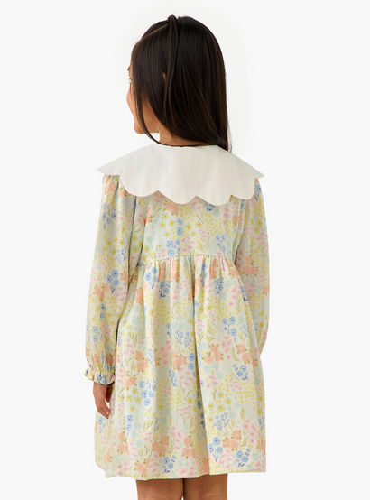 Juniors Peter Pan Collar Long Sleeves Dress with Floral Print-girls-clothing-dressesandjumpsuits-image-3
