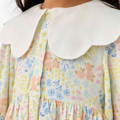 Juniors Peter Pan Collar Long Sleeves Dress with Floral Print