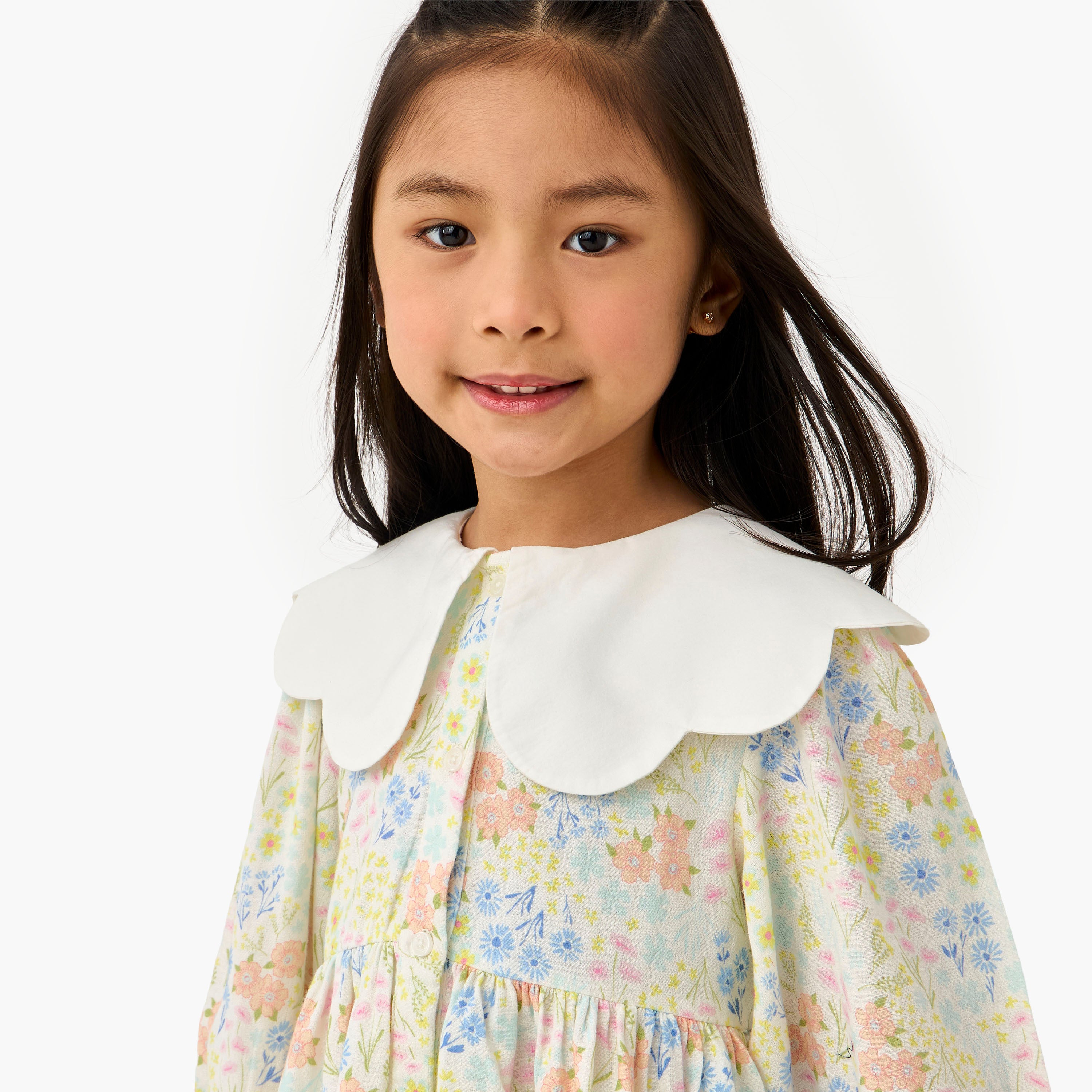 Juniors Peter Pan Collar Long Sleeves Dress with Floral Print