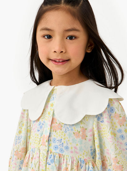 Juniors Peter Pan Collar Long Sleeves Dress with Floral Print-girls-clothing-dressesandjumpsuits-image-5