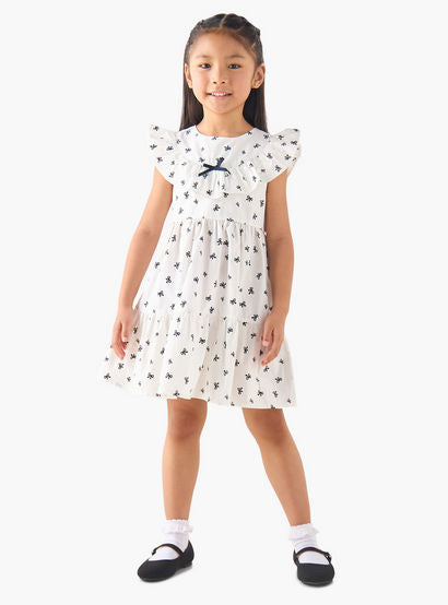Juniors Round Neck Cap Sleeves A-line Dress with Bow Print-girls-clothing-dressesandjumpsuits-image-2