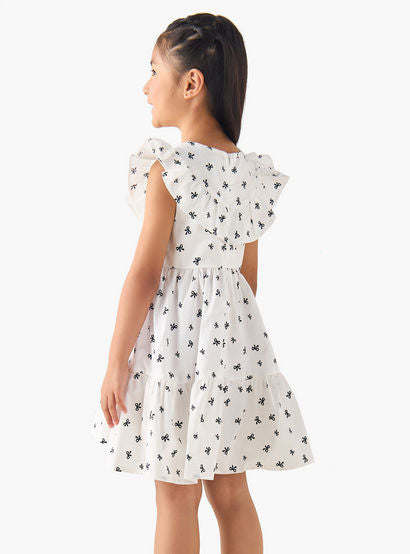Juniors Round Neck Cap Sleeves A-line Dress with Bow Print-girls-clothing-dressesandjumpsuits-image-3