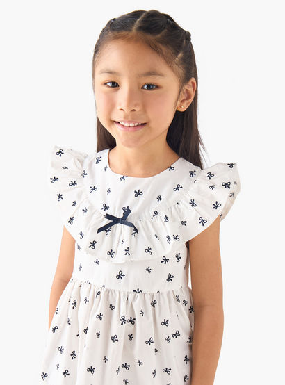 Juniors Round Neck Cap Sleeves A-line Dress with Bow Print-girls-clothing-dressesandjumpsuits-image-4