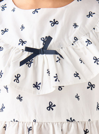 Juniors Round Neck Cap Sleeves A-line Dress with Bow Print-girls-clothing-dressesandjumpsuits-image-5